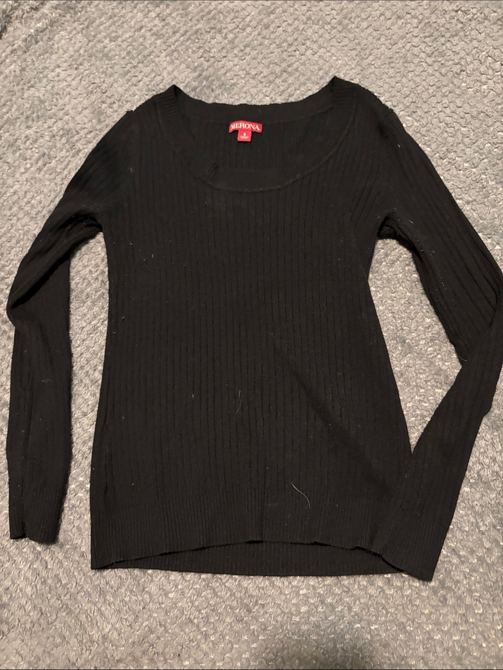 Womens size S Merona Black Ribbed Scoop-Neck Long Sleeve Sweater